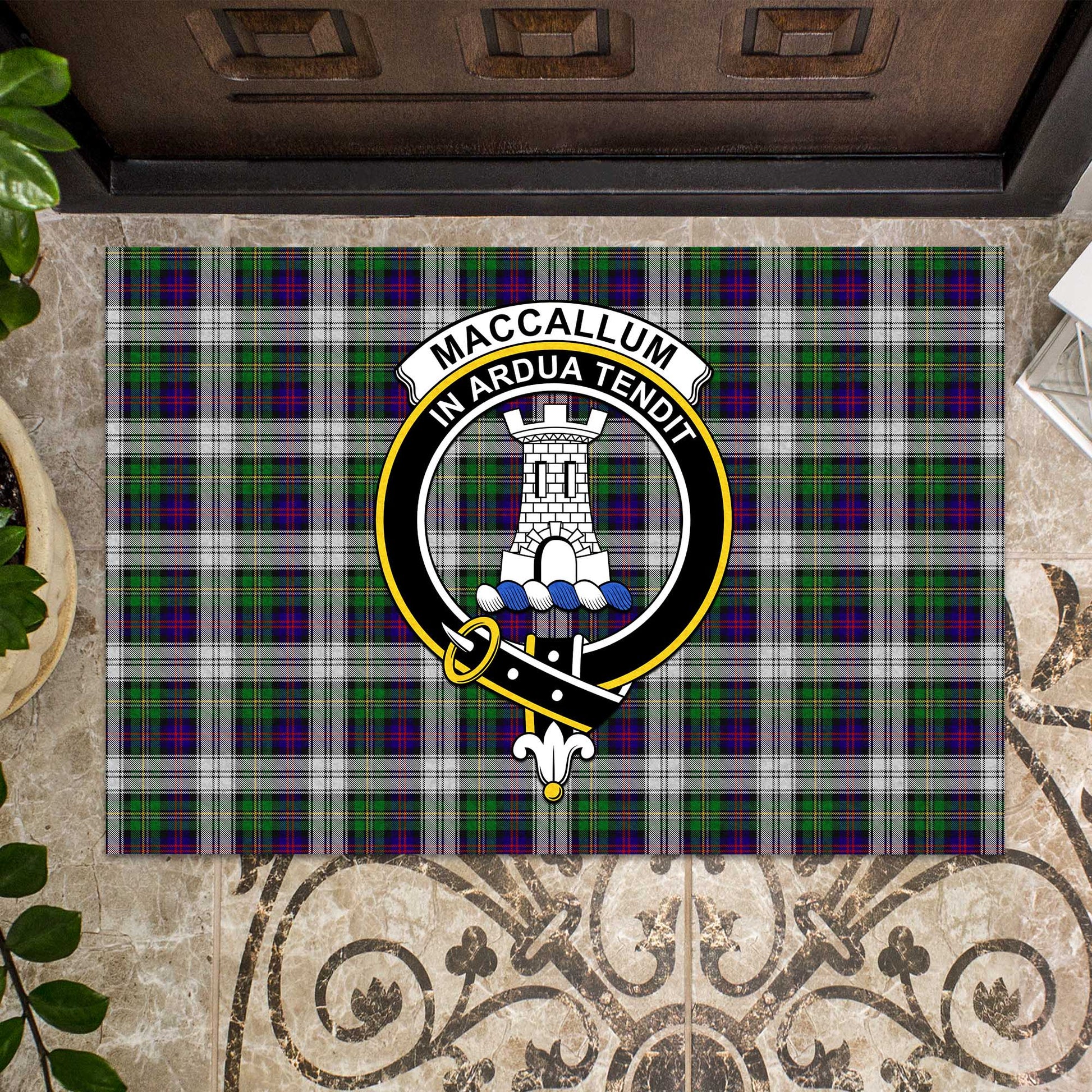 MacCallum Dress Tartan Door Mat with Family Crest - Tartanvibesclothing