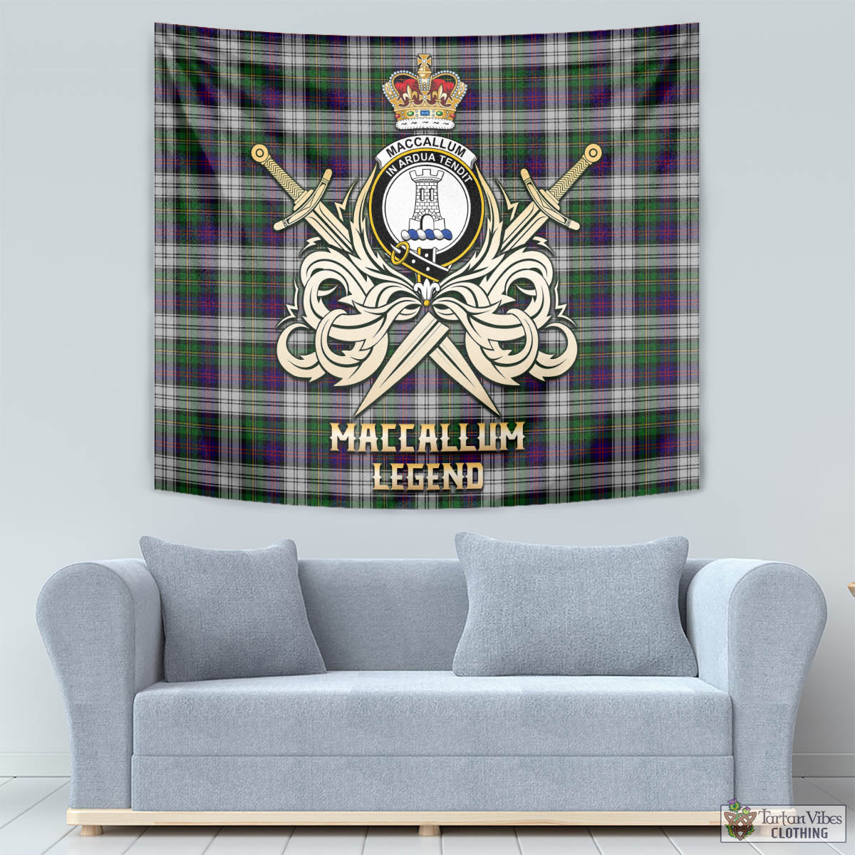 Tartan Vibes Clothing MacCallum Dress Tartan Tapestry with Clan Crest and the Golden Sword of Courageous Legacy