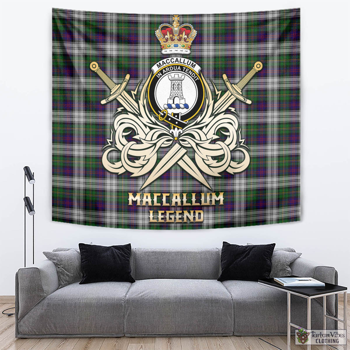 Tartan Vibes Clothing MacCallum Dress Tartan Tapestry with Clan Crest and the Golden Sword of Courageous Legacy