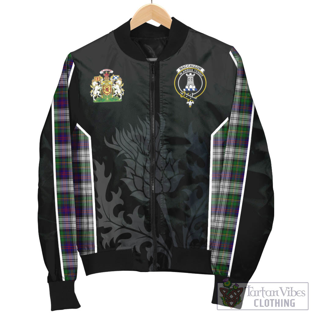 Tartan Vibes Clothing MacCallum Dress Tartan Bomber Jacket with Family Crest and Scottish Thistle Vibes Sport Style