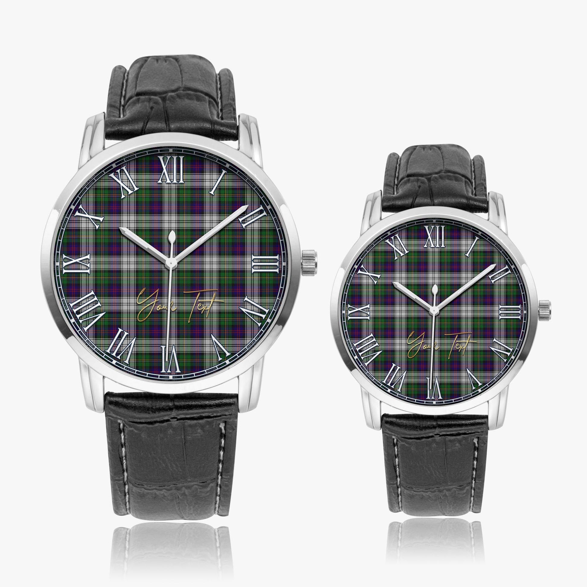 MacCallum Dress Tartan Personalized Your Text Leather Trap Quartz Watch Wide Type Silver Case With Black Leather Strap - Tartanvibesclothing