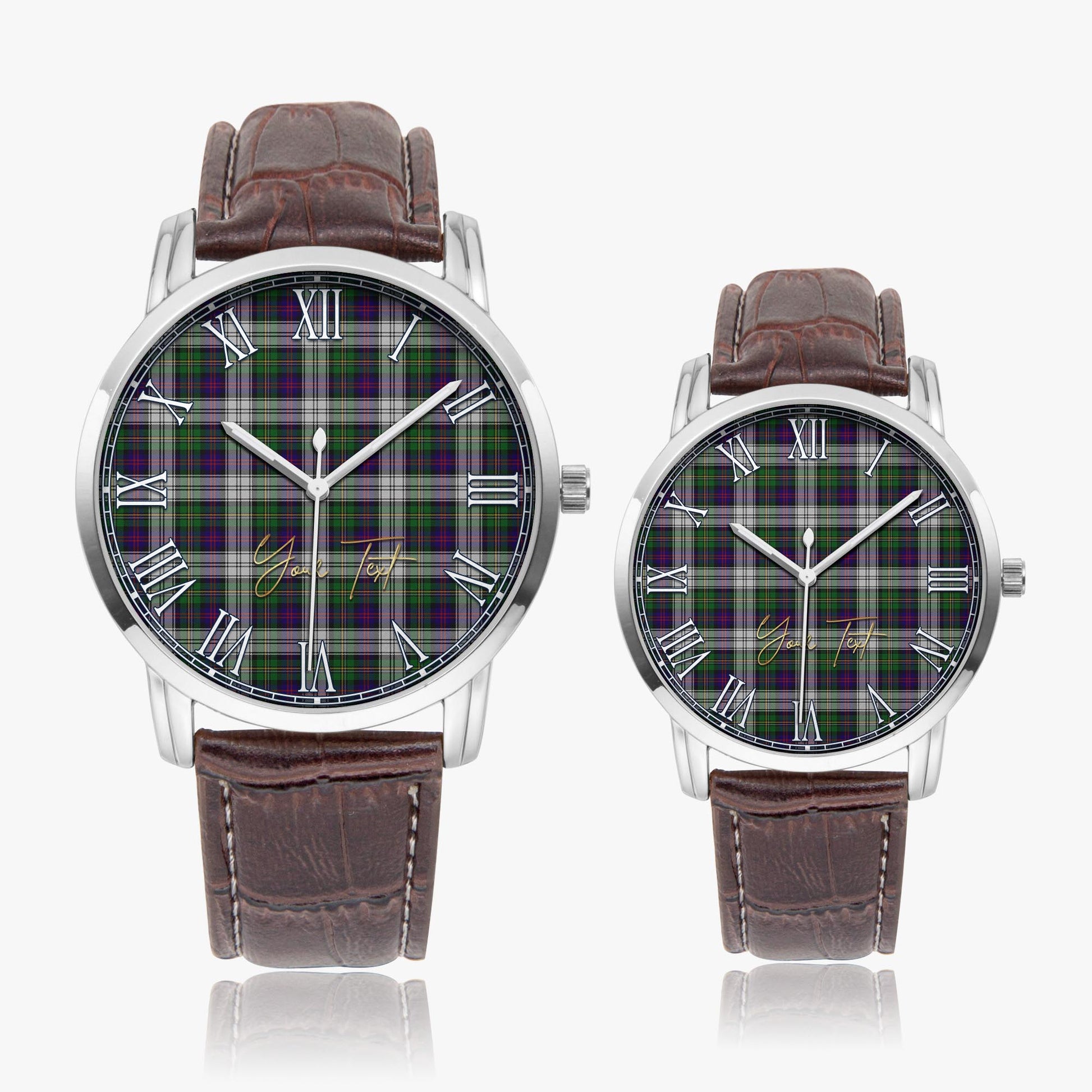 MacCallum Dress Tartan Personalized Your Text Leather Trap Quartz Watch Wide Type Silver Case With Brown Leather Strap - Tartanvibesclothing