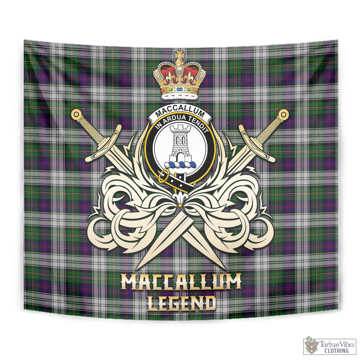 Tartan Vibes Clothing MacCallum Dress Tartan Tapestry with Clan Crest and the Golden Sword of Courageous Legacy