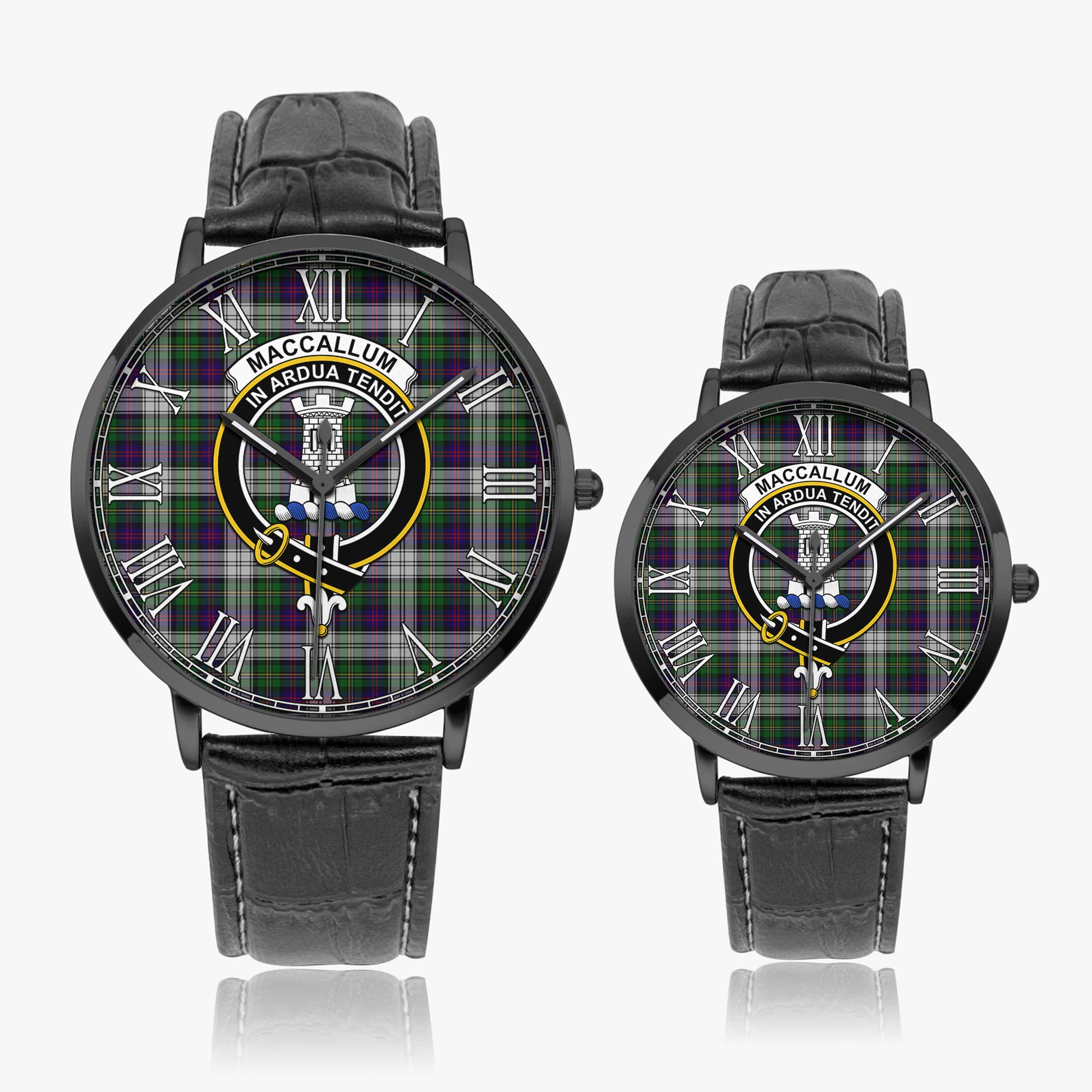 MacCallum Dress Tartan Family Crest Leather Strap Quartz Watch - Tartanvibesclothing