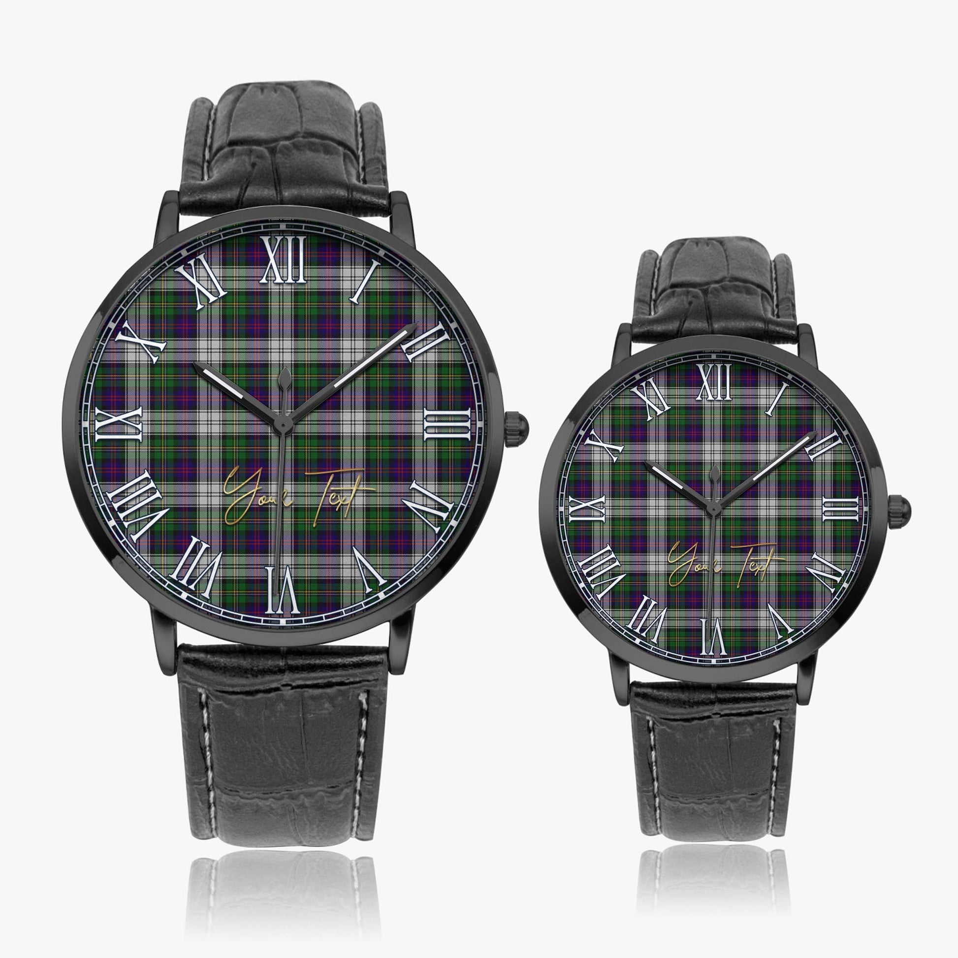 MacCallum Dress Tartan Personalized Your Text Leather Trap Quartz Watch Ultra Thin Black Case With Black Leather Strap - Tartanvibesclothing