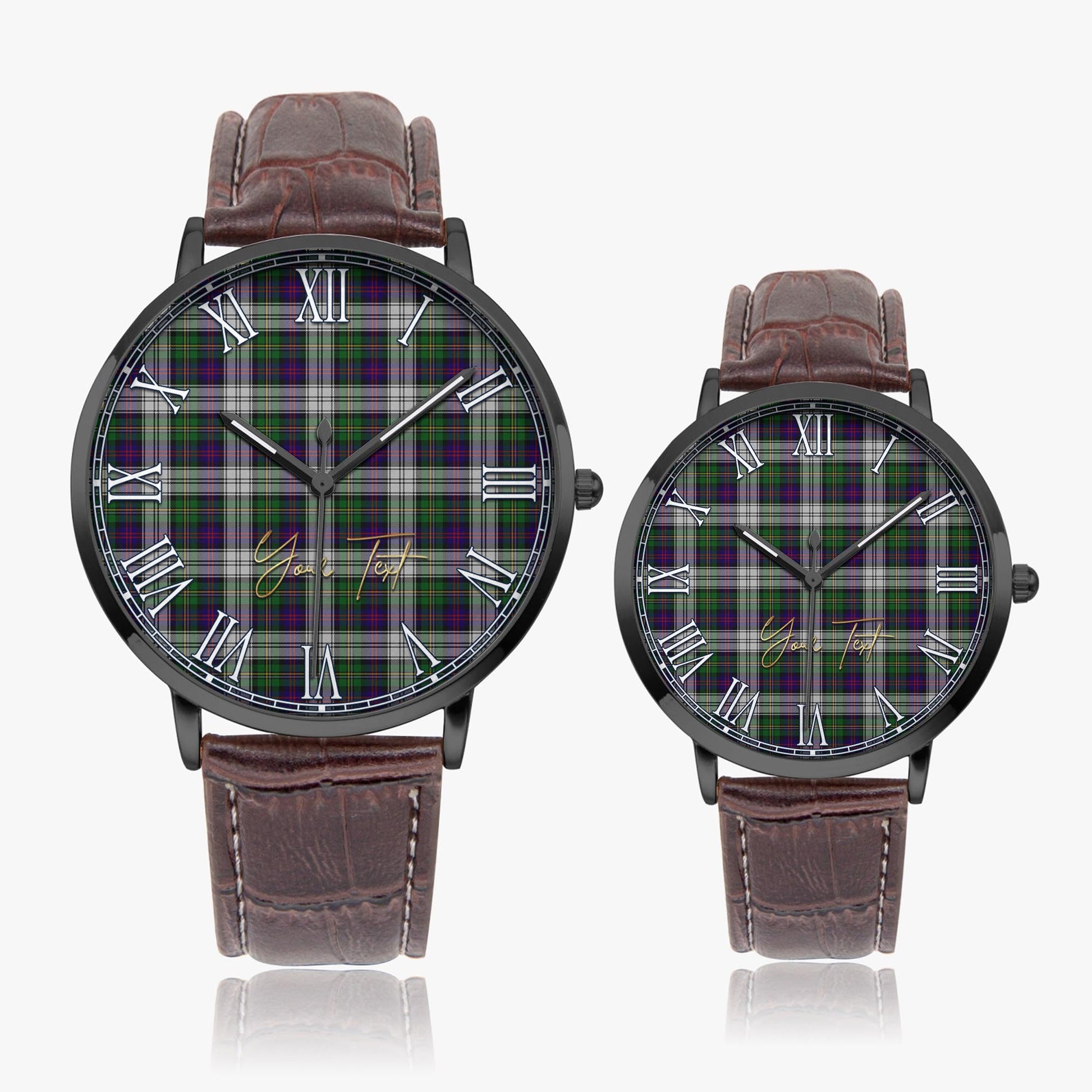 MacCallum Dress Tartan Personalized Your Text Leather Trap Quartz Watch Ultra Thin Black Case With Brown Leather Strap - Tartanvibesclothing