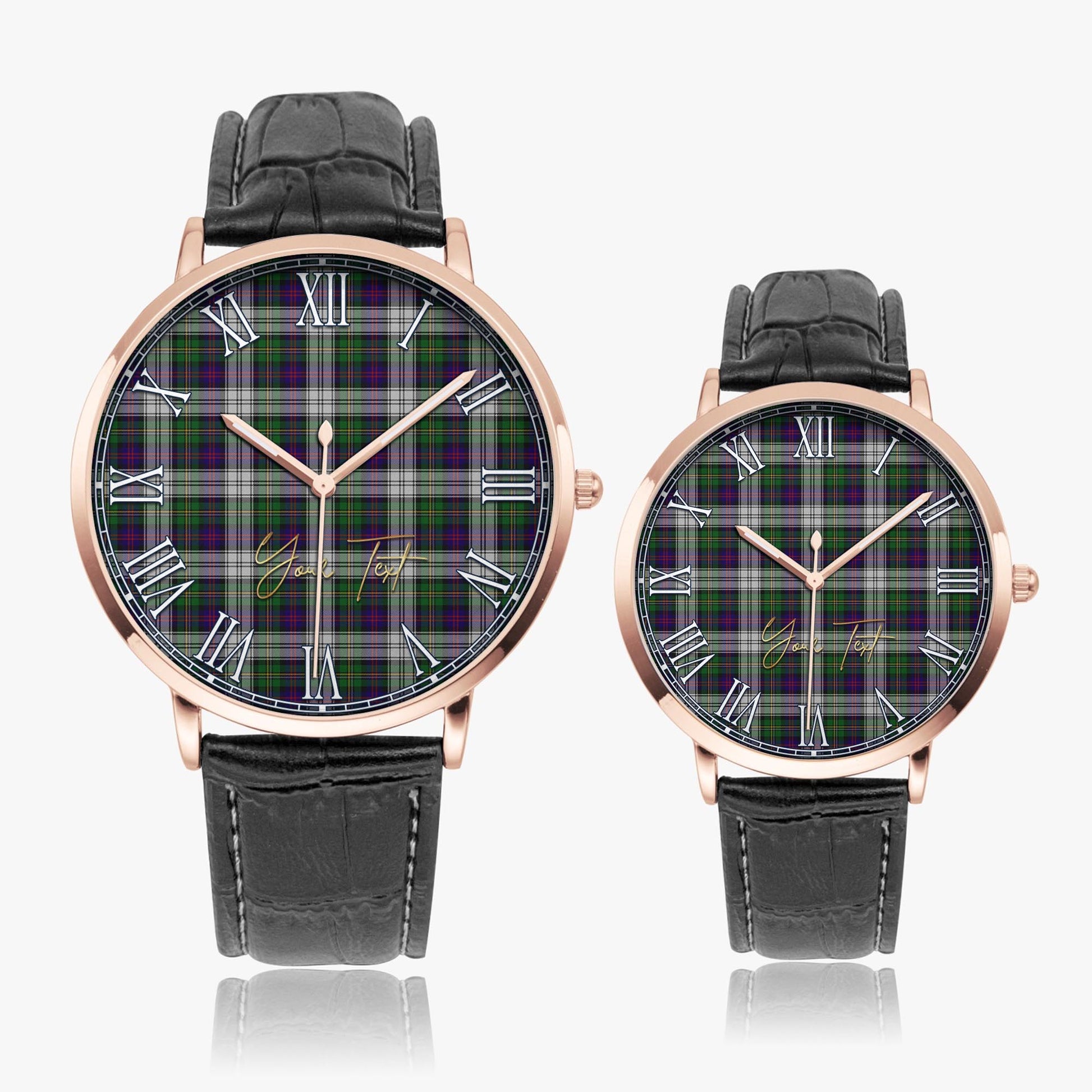 MacCallum Dress Tartan Personalized Your Text Leather Trap Quartz Watch Ultra Thin Rose Gold Case With Black Leather Strap - Tartanvibesclothing