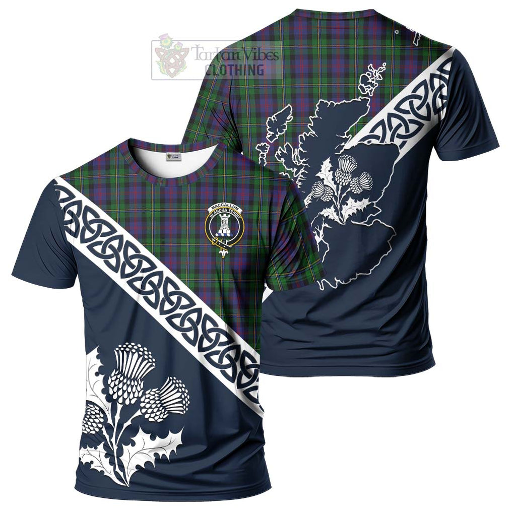 MacCallum (McCallum) Tartan T-Shirt Featuring Thistle and Scotland Map