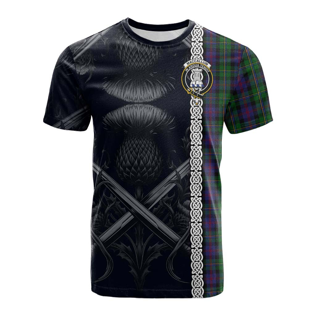 Tartan Vibes Clothing MacCallum (McCallum) Tartan Cotton T-shirt with Family Crest Cross Sword Thistle Celtic Vibes