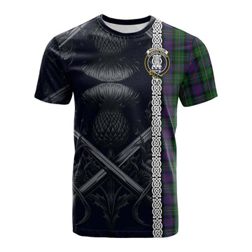 MacCallum (McCallum) Tartan Cotton T-shirt with Family Crest Cross Sword Thistle Celtic Vibes