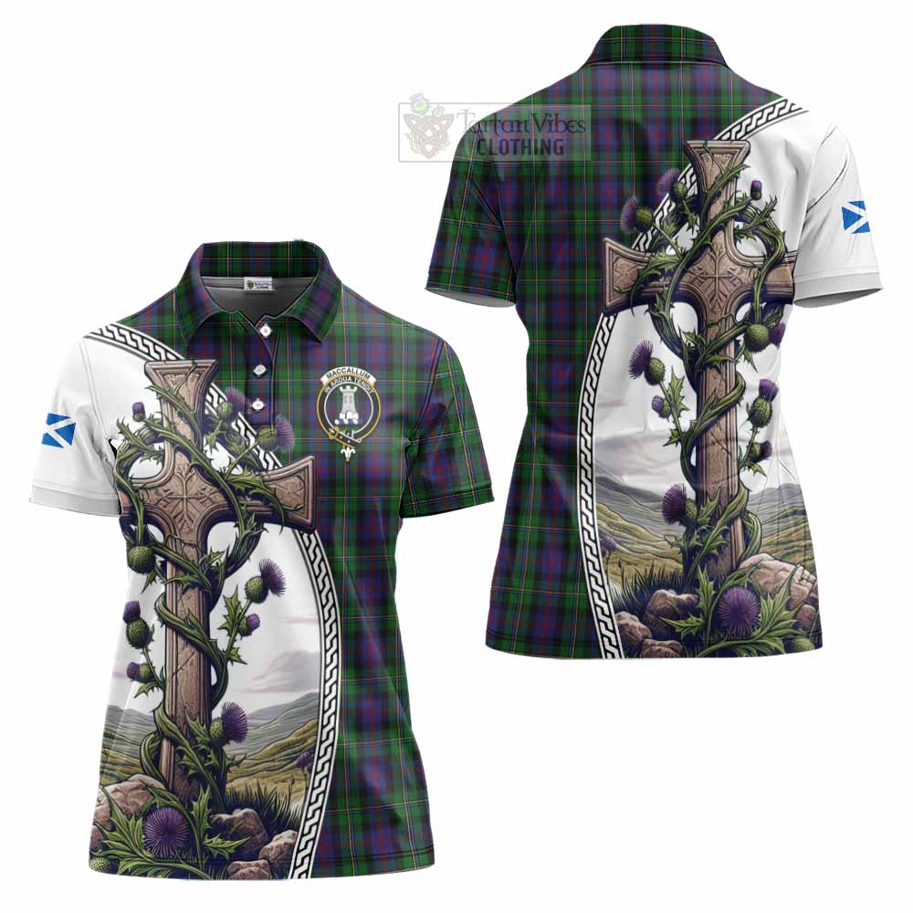 Tartan Vibes Clothing MacCallum (McCallum) Tartan Women's Polo Shirt with Family Crest and St. Andrew's Cross Accented by Thistle Vines