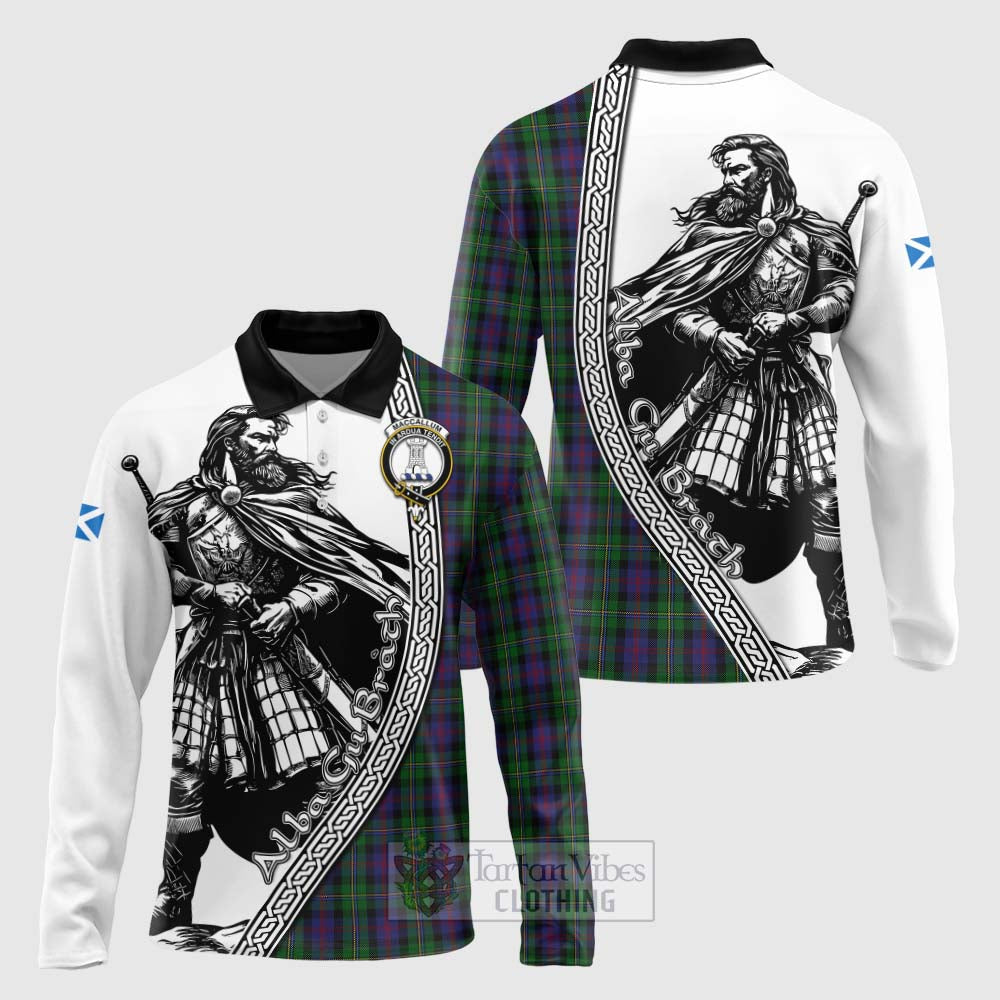 Tartan Vibes Clothing MacCallum (McCallum) Tartan Clan Crest Long Sleeve Polo Shirt with Highlander Warrior Celtic Style