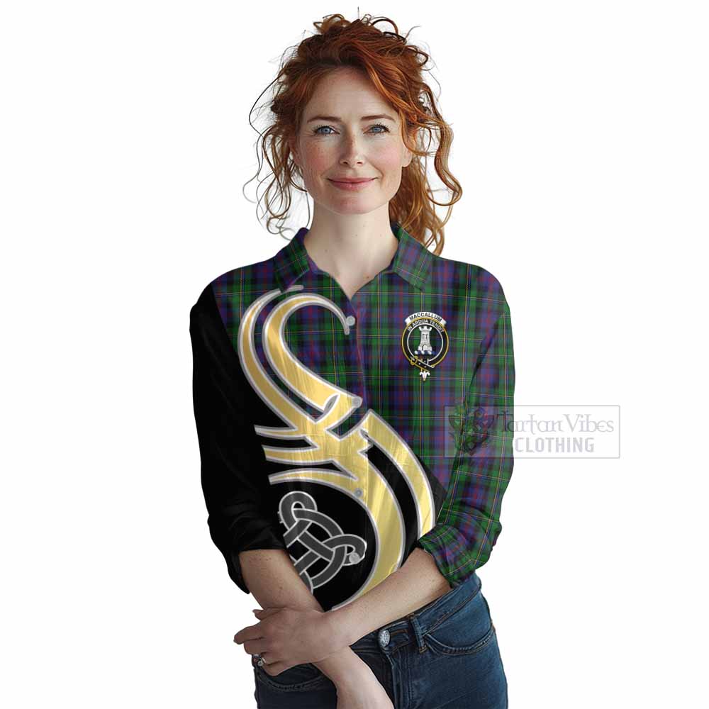 Tartan Vibes Clothing MacCallum (McCallum) Tartan Women's Casual Shirt with Family Crest and Celtic Symbol Style