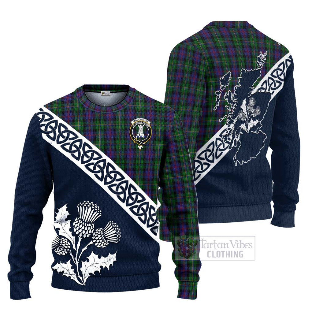 Tartan Vibes Clothing MacCallum (McCallum) Tartan Knitted Sweater Featuring Thistle and Scotland Map