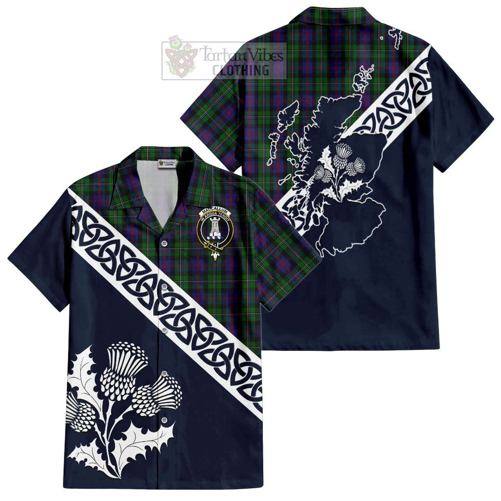 Tartan Vibes Clothing MacCallum (McCallum) Tartan Short Sleeve Button Shirt Featuring Thistle and Scotland Map