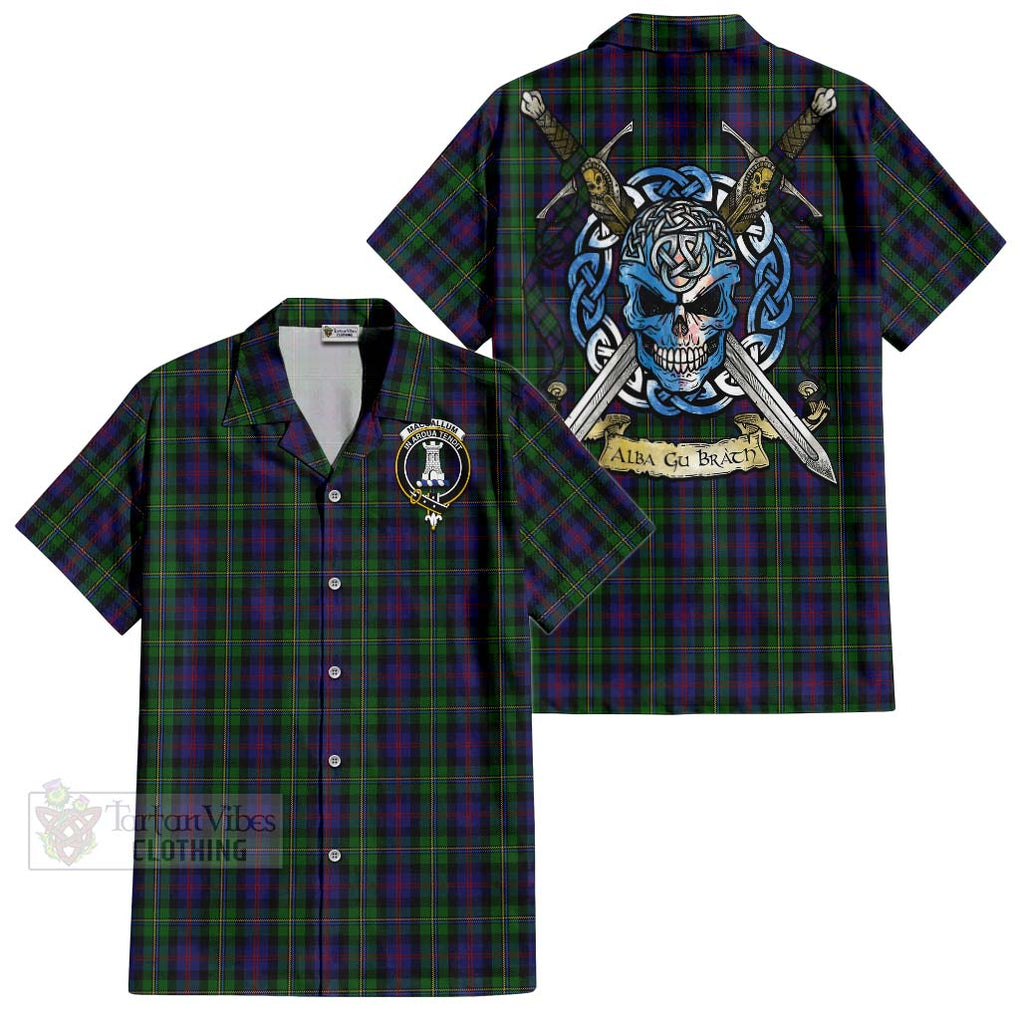 Tartan Vibes Clothing MacCallum (McCallum) Tartan Short Sleeve Button Shirt with Family Crest Celtic Skull Style