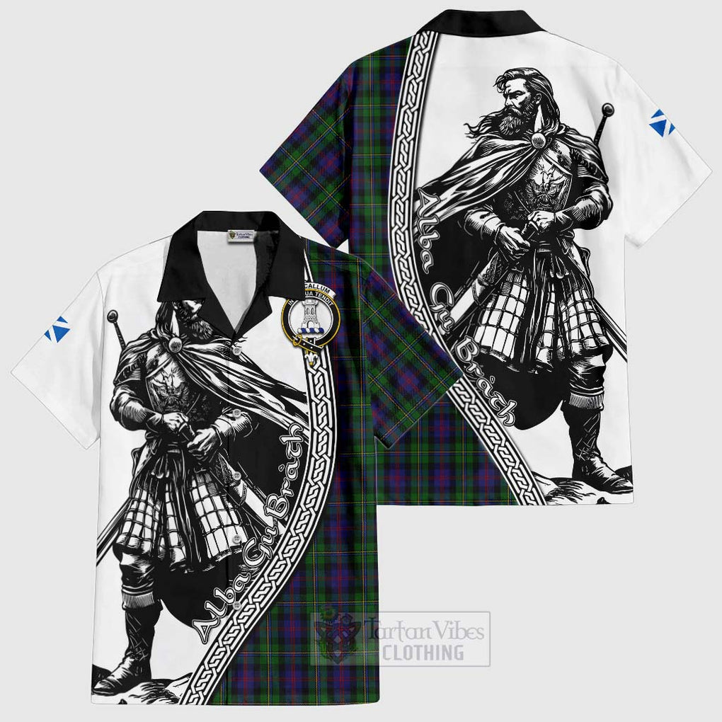 Tartan Vibes Clothing MacCallum (McCallum) Tartan Clan Crest Short Sleeve Button Shirt with Highlander Warrior Celtic Style