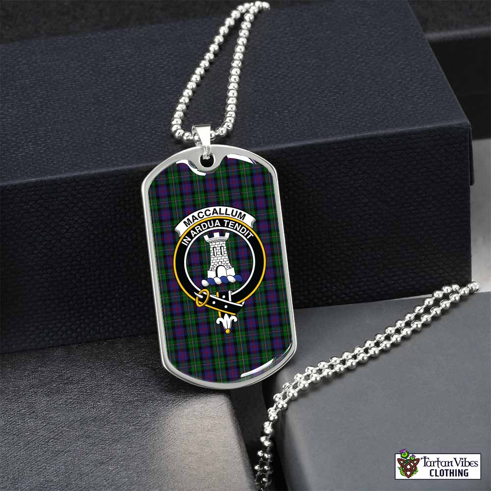 Tartan Vibes Clothing MacCallum (McCallum) Tartan Dog Tag Necklace with Family Crest