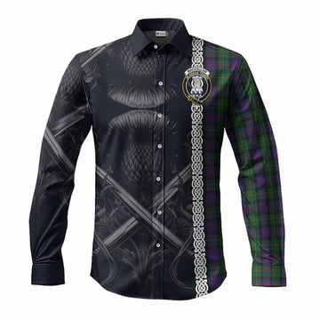 MacCallum (McCallum) Tartan Long Sleeve Button Shirt with Family Crest Cross Sword Thistle Celtic Vibes