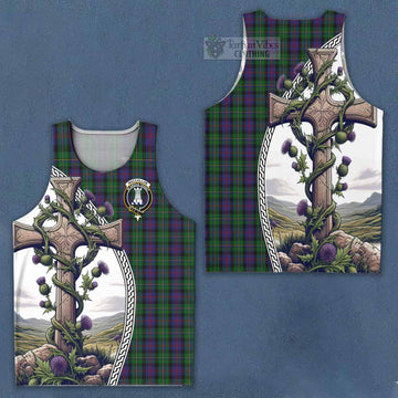 MacCallum (McCallum) Tartan Men's Tank Top with Family Crest and St. Andrew's Cross Accented by Thistle Vines