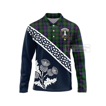 MacCallum (McCallum) Tartan Long Sleeve Polo Shirt Featuring Thistle and Scotland Map