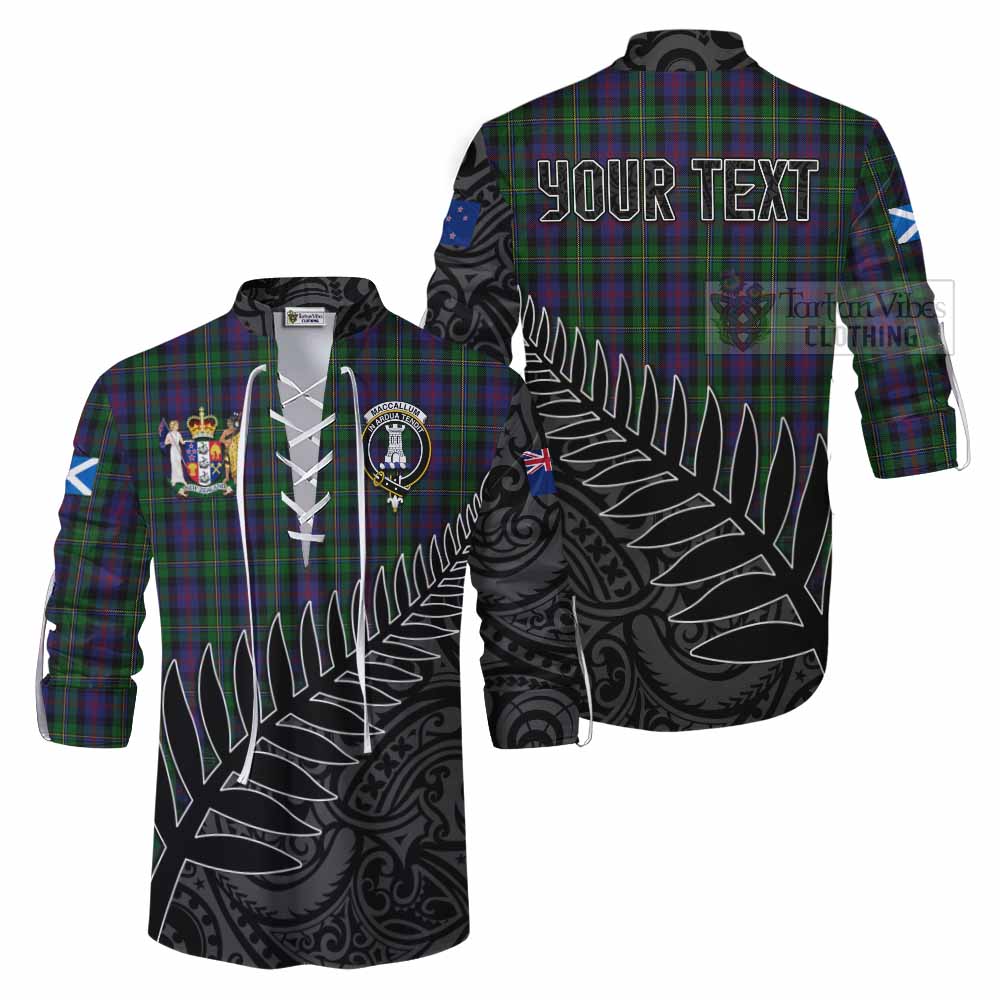 Tartan Vibes Clothing MacCallum (McCallum) Crest Tartan Ghillie Kilt Shirt with New Zealand Silver Fern Half Style