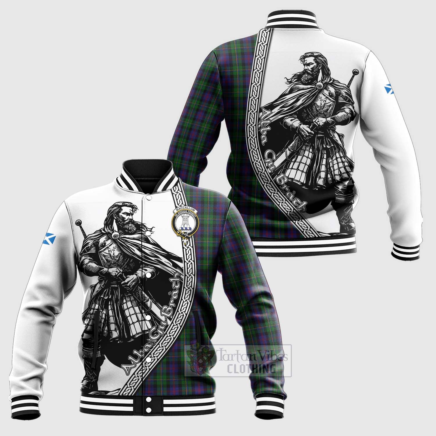 Tartan Vibes Clothing MacCallum (McCallum) Tartan Clan Crest Baseball Jacket with Highlander Warrior Celtic Style