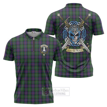 MacCallum (McCallum) Tartan Zipper Polo Shirt with Family Crest Celtic Skull Style