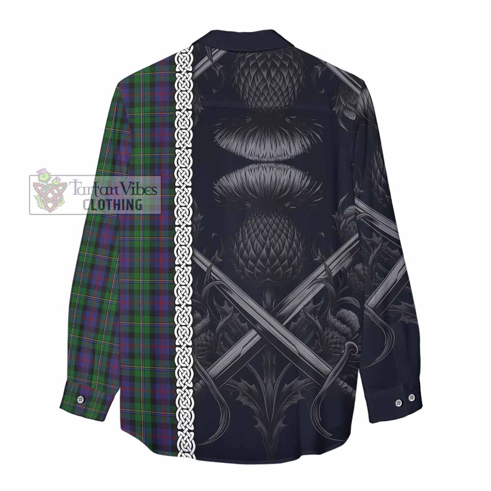 Tartan Vibes Clothing MacCallum (McCallum) Tartan Women's Casual Shirt with Family Crest Cross Sword Thistle Celtic Vibes