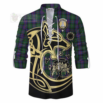 MacCallum (McCallum) Tartan Ghillie Kilt Shirt with Family Crest Celtic Wolf Style