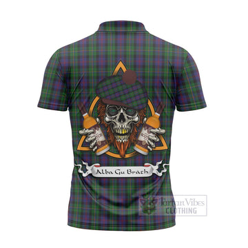 MacCallum (McCallum) Tartan Zipper Polo Shirt with Family Crest and Bearded Skull Holding Bottles of Whiskey