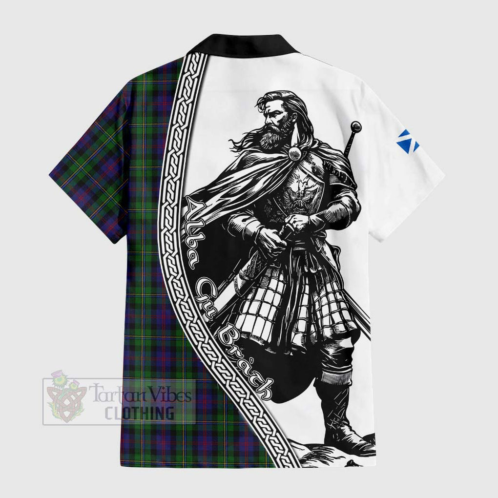 Tartan Vibes Clothing MacCallum (McCallum) Tartan Clan Crest Short Sleeve Button Shirt with Highlander Warrior Celtic Style