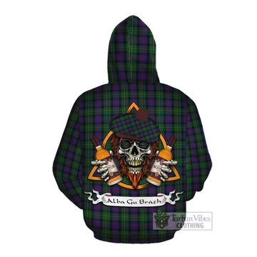 MacCallum (McCallum) Tartan Cotton Hoodie with Family Crest and Bearded Skull Holding Bottles of Whiskey