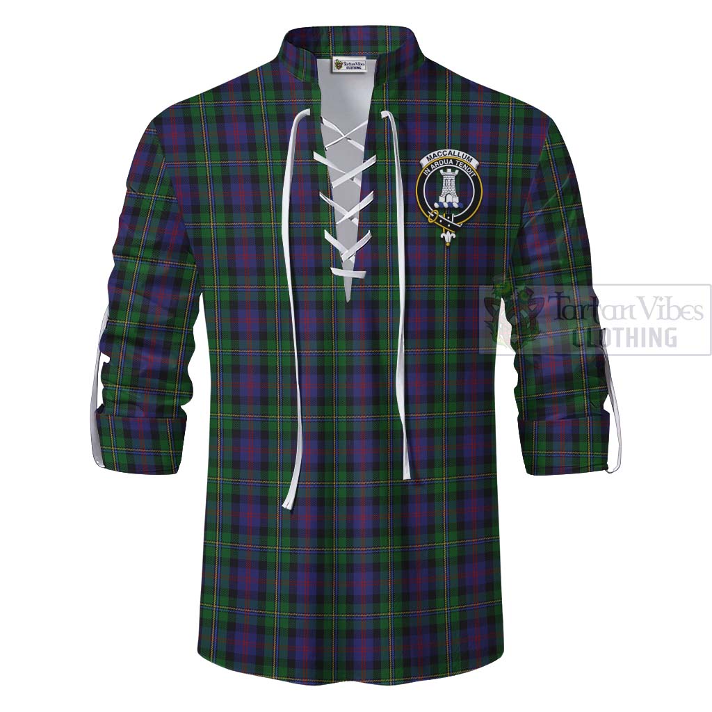 Tartan Vibes Clothing MacCallum (McCallum) Tartan Ghillie Kilt Shirt with Family Crest and Bearded Skull Holding Bottles of Whiskey