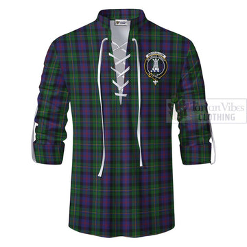 MacCallum (McCallum) Tartan Ghillie Kilt Shirt with Family Crest and Bearded Skull Holding Bottles of Whiskey