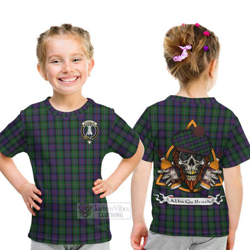 MacCallum (McCallum) Tartan Kid T-Shirt with Family Crest and Bearded Skull Holding Bottles of Whiskey