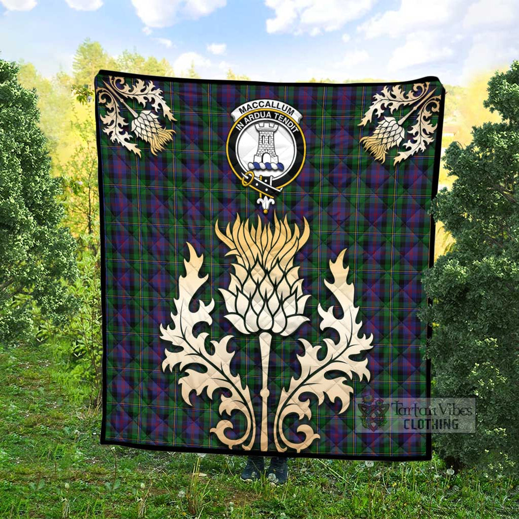 Tartan Vibes Clothing MacCallum (McCallum) Tartan Quilt with Family Crest and Golden Thistle Style