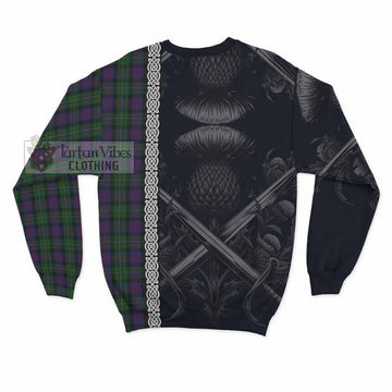 MacCallum (McCallum) Tartan Sweatshirt with Family Crest Cross Sword Thistle Celtic Vibes