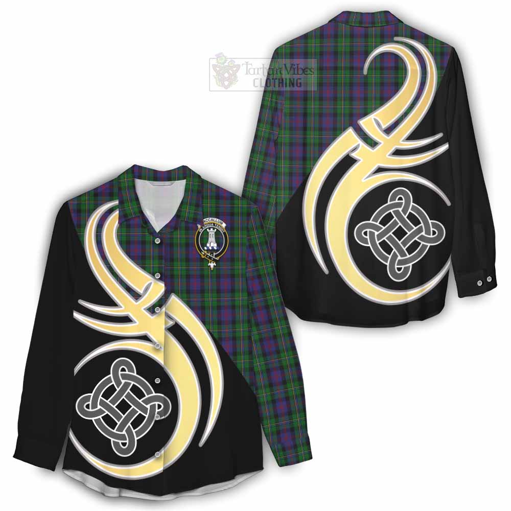 Tartan Vibes Clothing MacCallum (McCallum) Tartan Women's Casual Shirt with Family Crest and Celtic Symbol Style