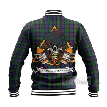 MacCallum (McCallum) Tartan Baseball Jacket with Family Crest and Bearded Skull Holding Bottles of Whiskey