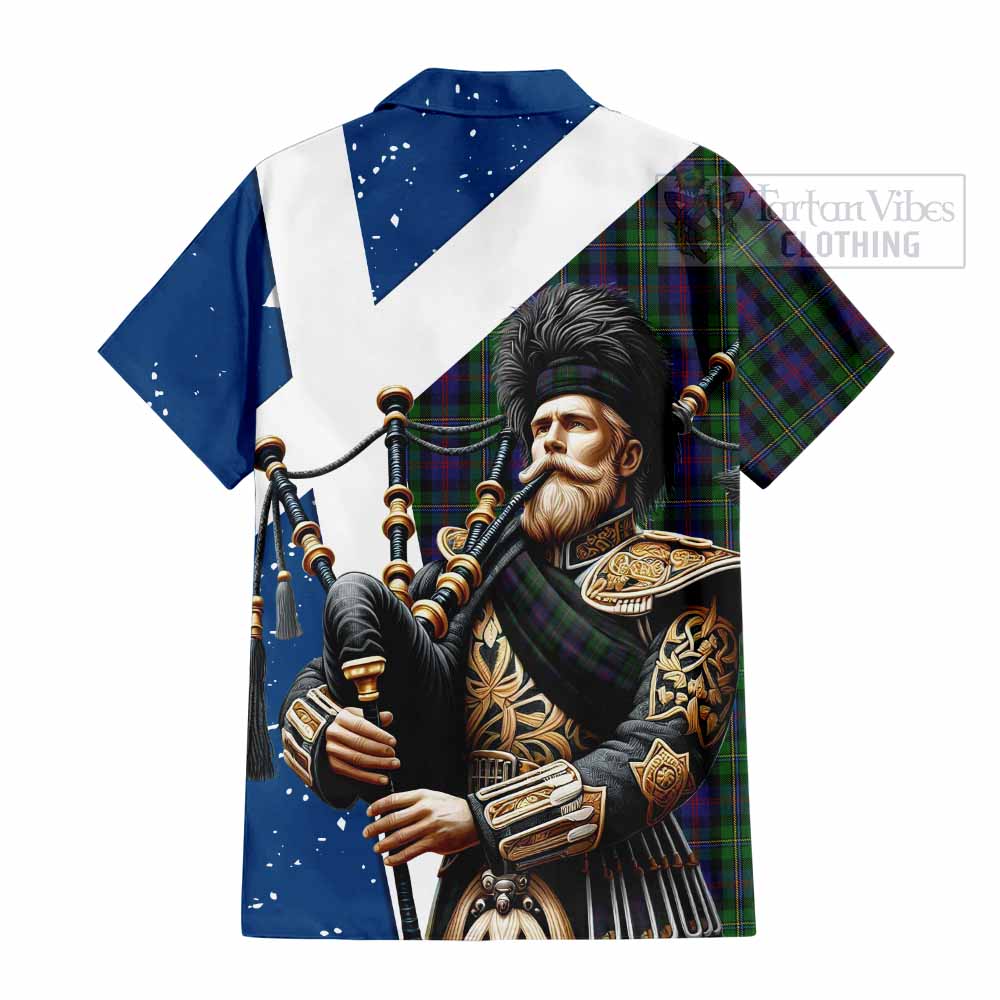 Tartan Vibes Clothing MacCallum (McCallum) Tartan Short Sleeve Button Shirt with Family Crest Scottish Bagpiper Vibes