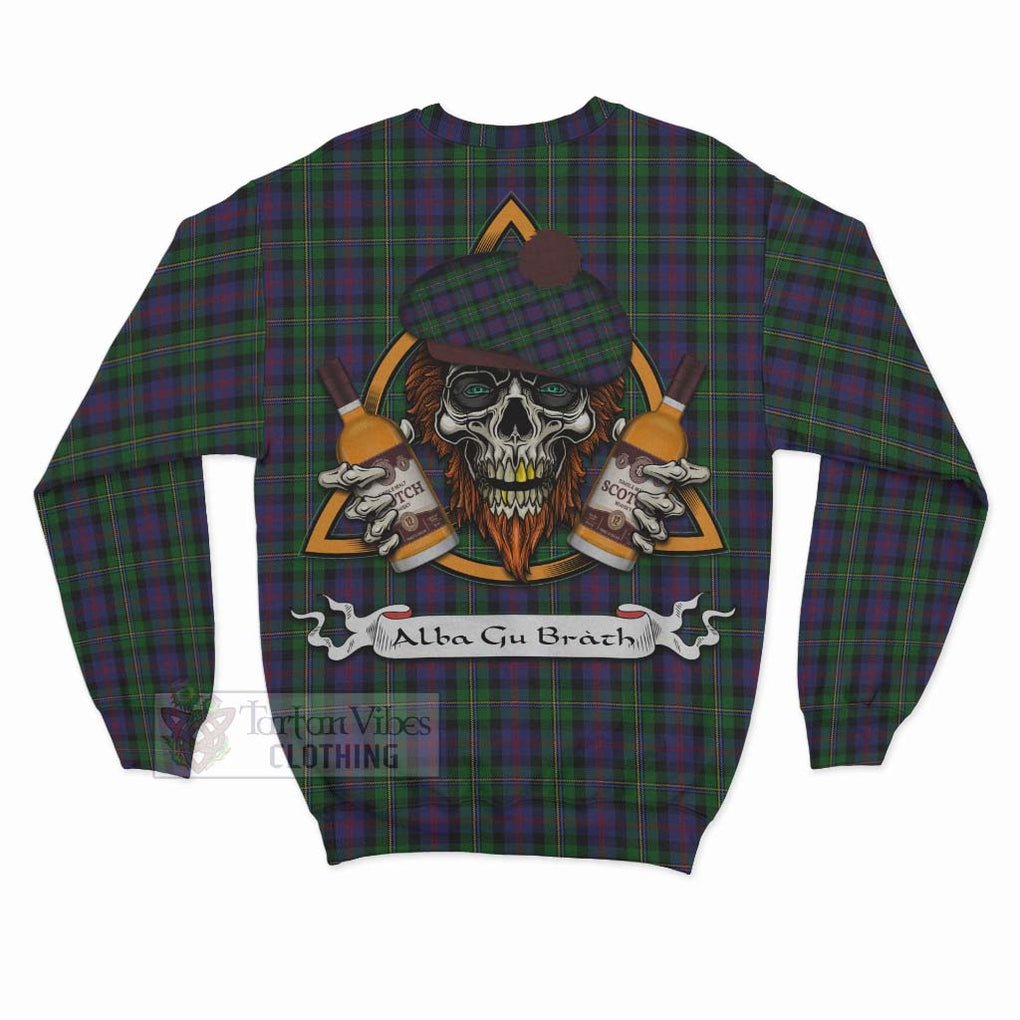 Tartan Vibes Clothing MacCallum (McCallum) Tartan Sweatshirt with Family Crest and Bearded Skull Holding Bottles of Whiskey