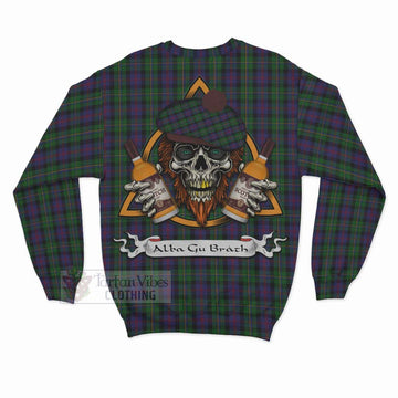 MacCallum (McCallum) Tartan Sweatshirt with Family Crest and Bearded Skull Holding Bottles of Whiskey