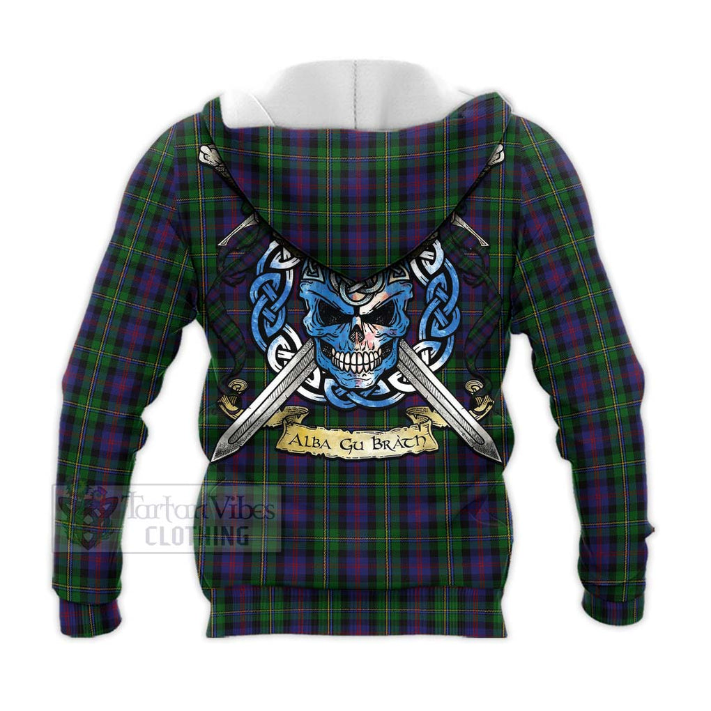 Tartan Vibes Clothing MacCallum (McCallum) Tartan Knitted Hoodie with Family Crest Celtic Skull Style