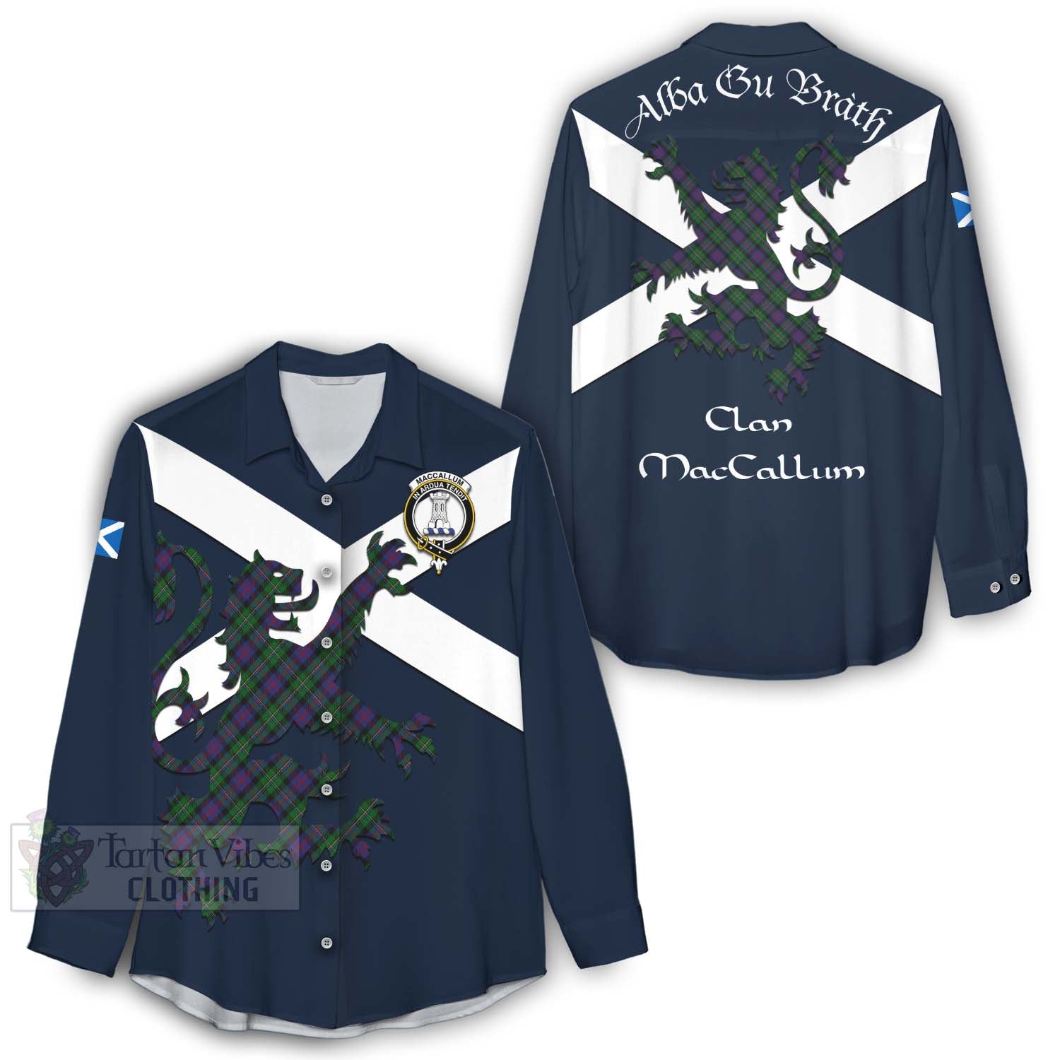 Tartan Vibes Clothing MacCallum (McCallum) Tartan Lion Rampant Women's Casual Shirt Proudly Display Your Heritage with Alba Gu Brath and Clan Name