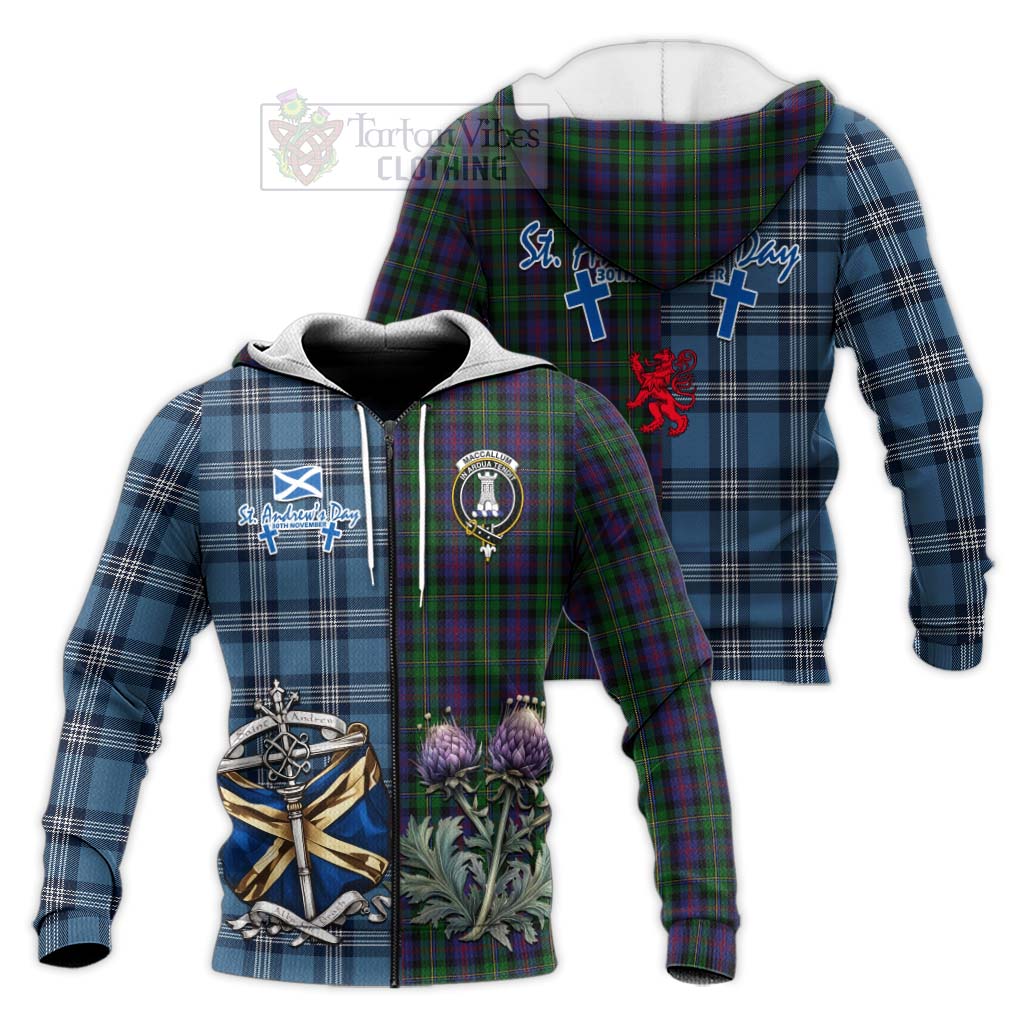 Tartan Vibes Clothing MacCallum (McCallum) Tartan Knitted Hoodie Happy St. Andrew's Day Half Tartan Style