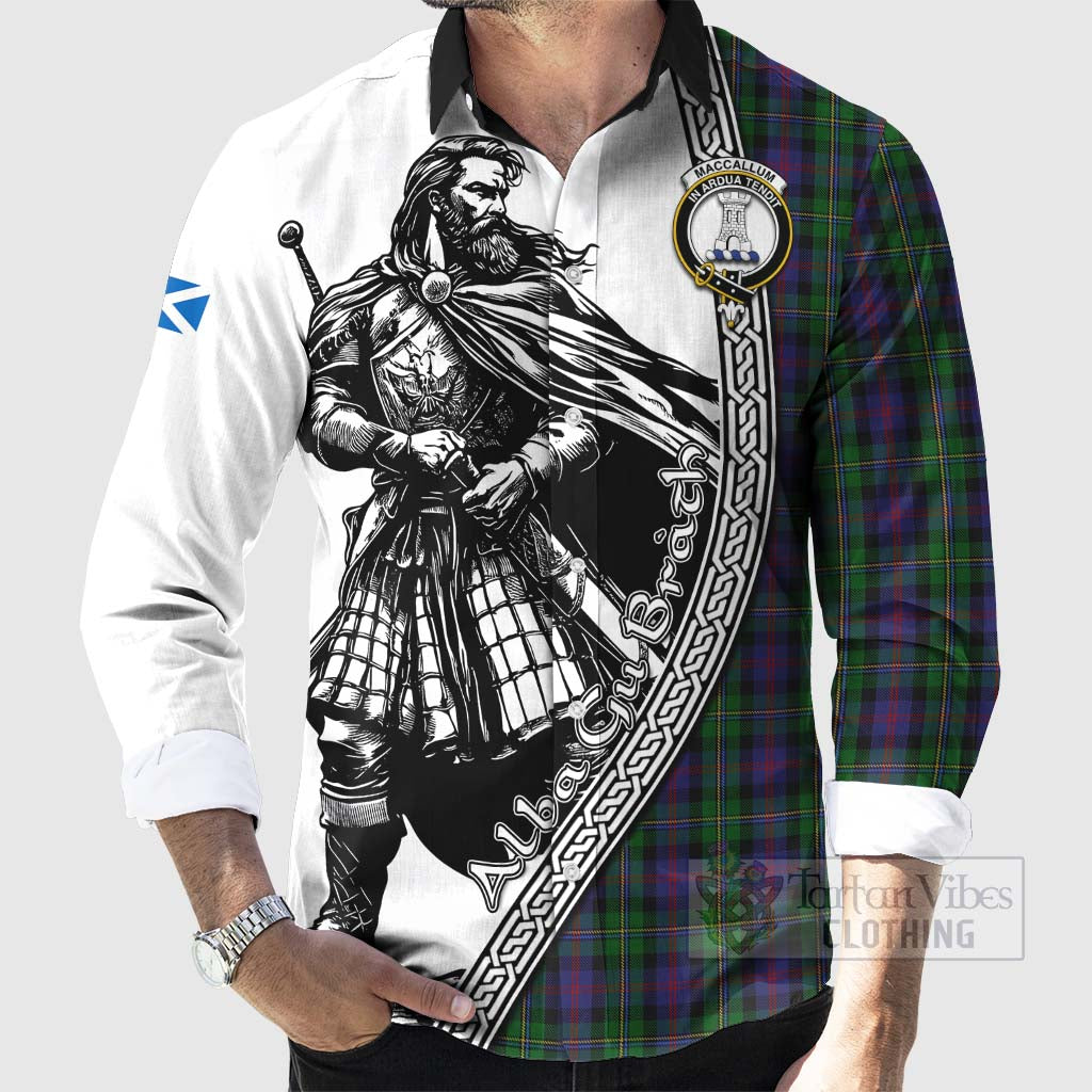 Tartan Vibes Clothing MacCallum (McCallum) Tartan Clan Crest Long Sleeve Button Shirt with Highlander Warrior Celtic Style