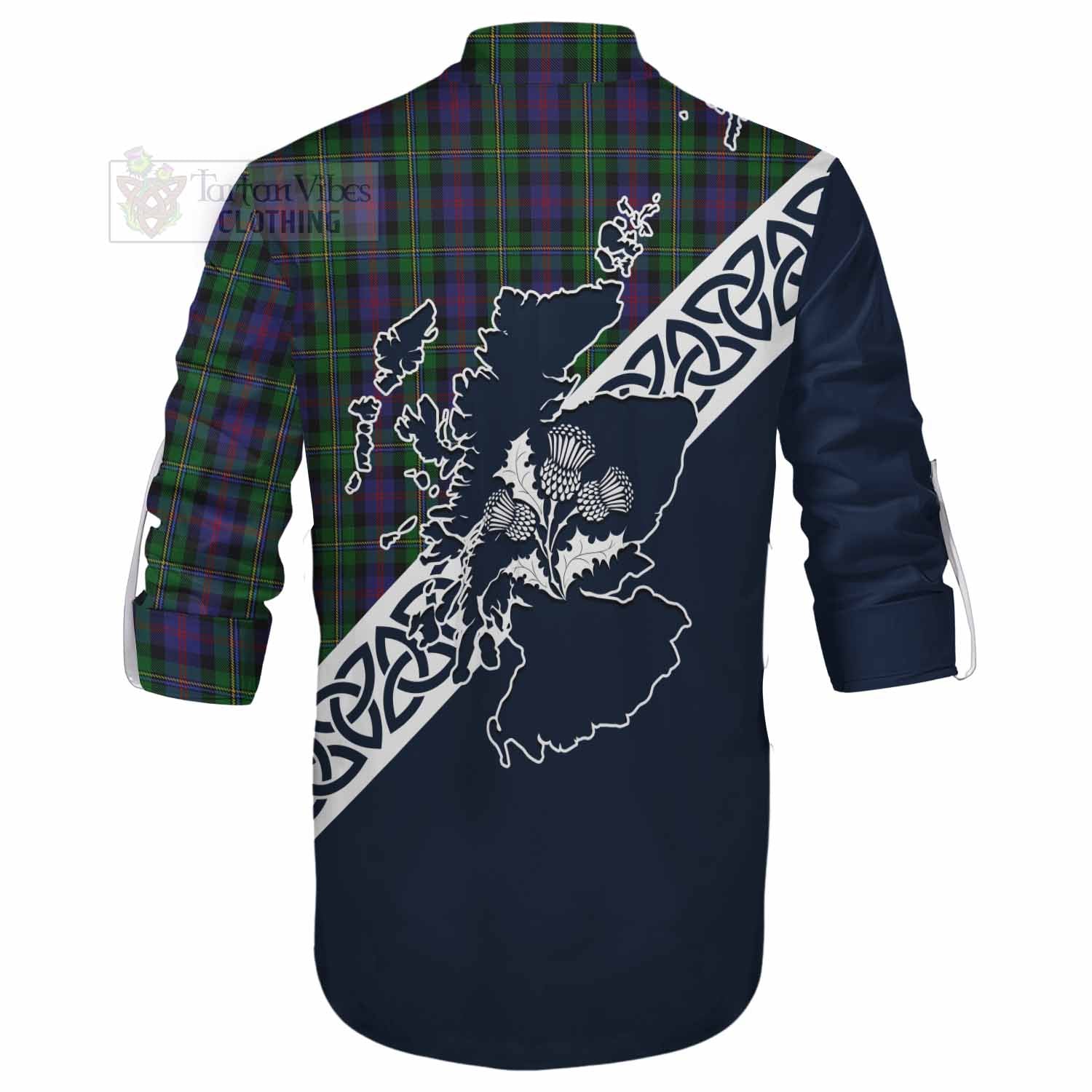 Tartan Vibes Clothing MacCallum (McCallum) Tartan Ghillie Kilt Shirt Featuring Thistle and Scotland Map