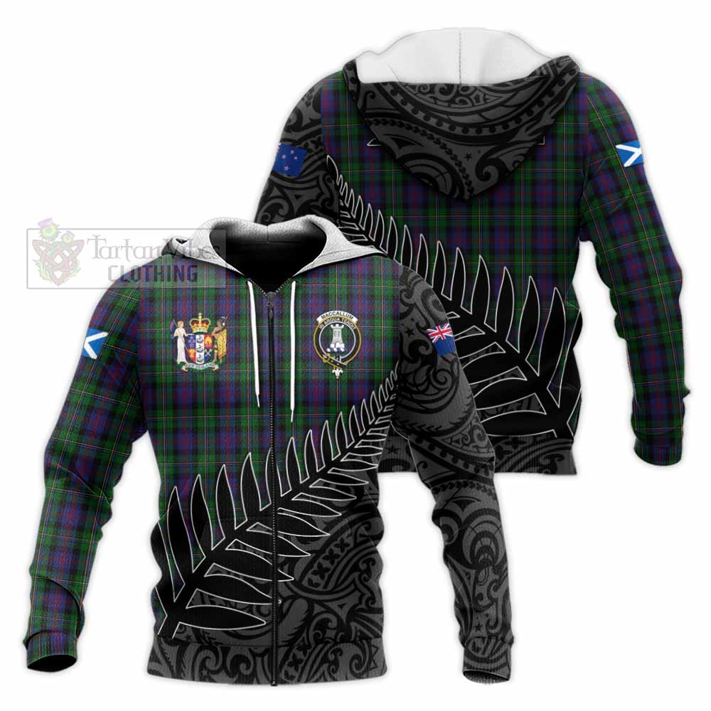 Tartan Vibes Clothing MacCallum (McCallum) Crest Tartan Knitted Hoodie with New Zealand Silver Fern Half Style