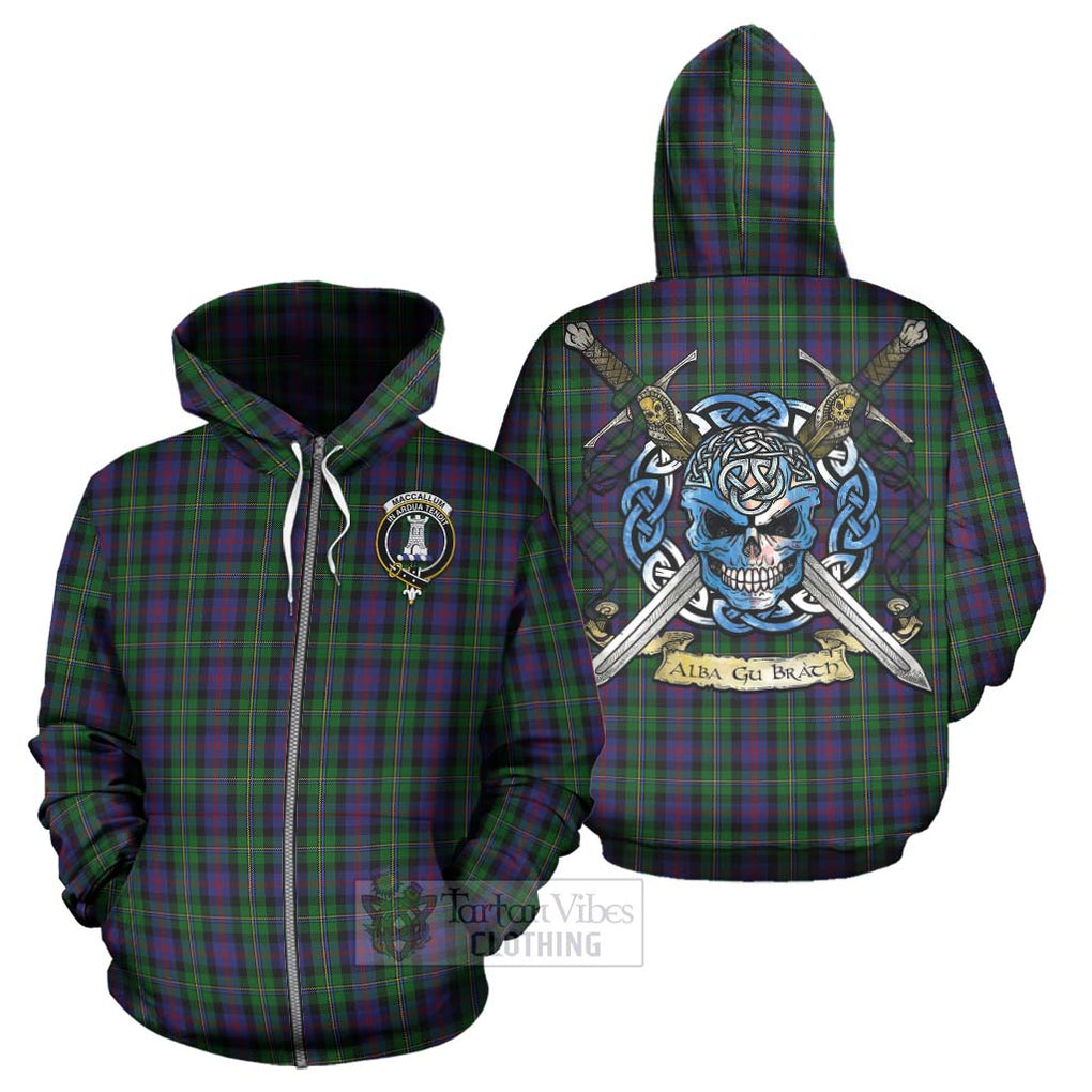 Tartan Vibes Clothing MacCallum (McCallum) Tartan Hoodie with Family Crest Celtic Skull Style